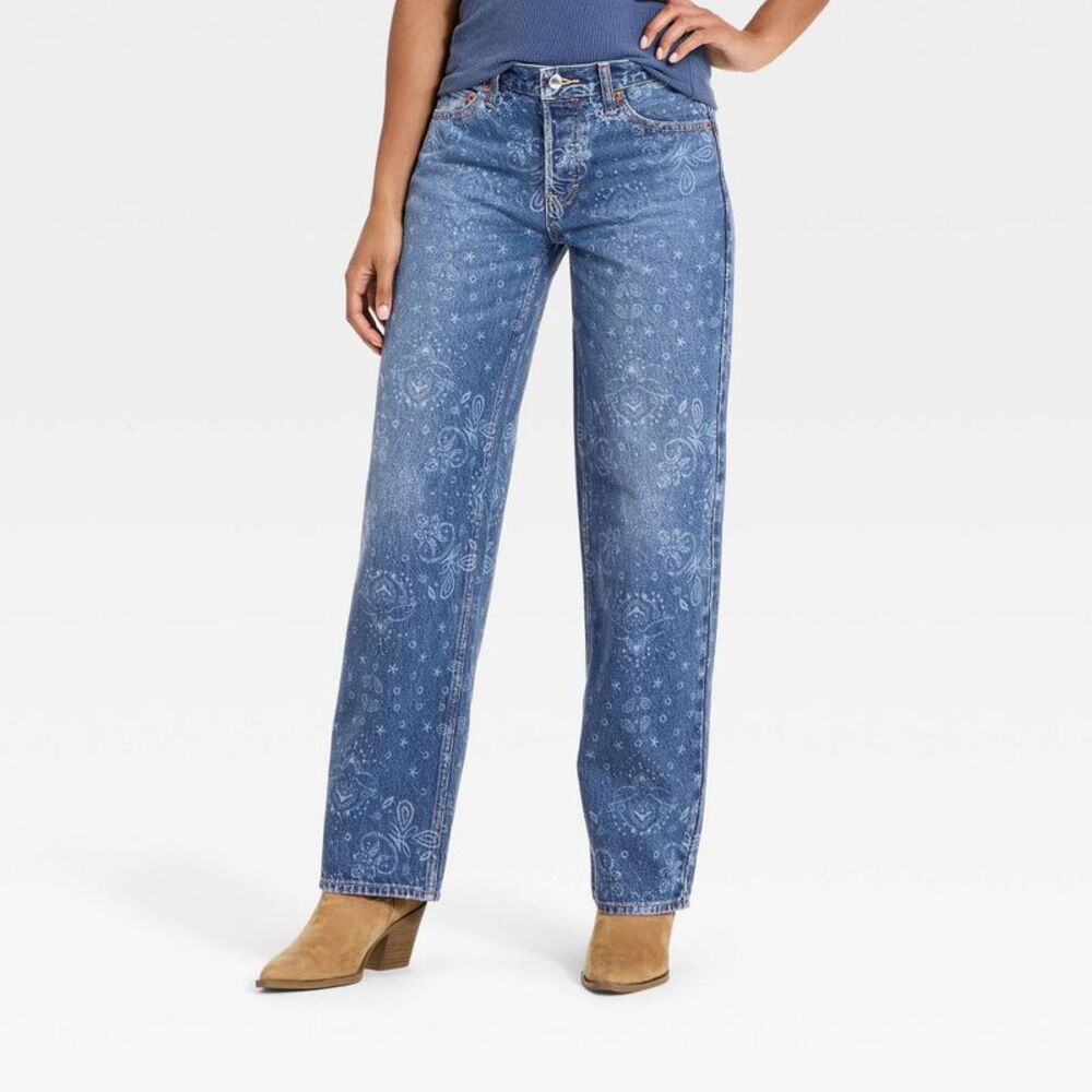 Universal Thread Blue Printed Wide Leg Jeans